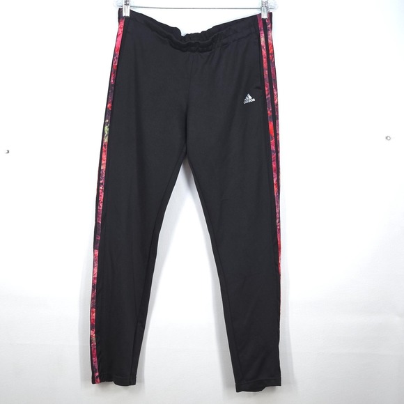 ADIDAS Track Pants Women's Medium Black Pink Floral 3 Stripe‎ AV1008 Athleisure - Picture 1 of 16